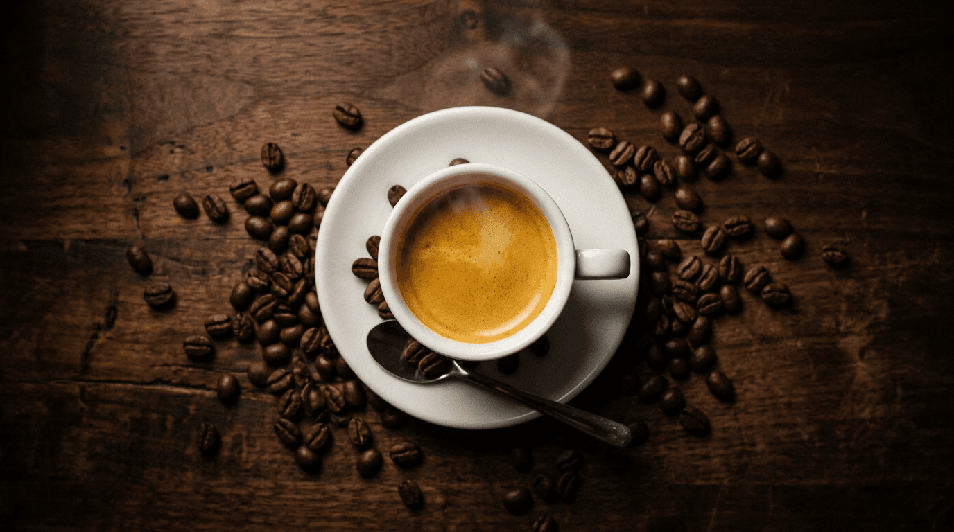 Espresso s crema a kávovými zrny